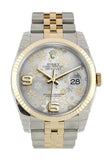 Rolex Datejust 36 Silver floral motif Dial Fluted 18K Gold Two Tone Jubilee Watch 116233