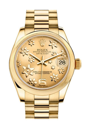 Rolex Datejust 31 Champagne Floral Motif Dial 18K Yellow Gold President Ladies Watch 178248 / None