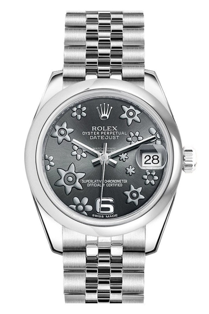 Rolex Datejust 31 Dark Rhodium Raised Floral Motif Dial Stainless Steel Jubilee Ladies Watch 178240