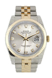 Rolex Datejust 36 Silver Diamond Dial Fluted 18K Gold Two Tone Jubilee Watch 116233