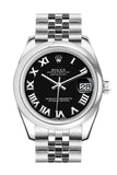 Rolex Datejust 31 Black Roman Dial Stainless Steel Jubilee Ladies Watch 178240