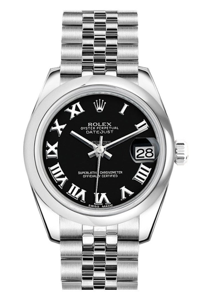 Rolex Datejust 31 Black Roman Dial Stainless Steel Jubilee Ladies Watch 178240