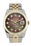 Rolex Datejust 36 Black mother-of-pearl Diamond Dial Fluted 18K Gold Two Tone Jubilee Watch 116233