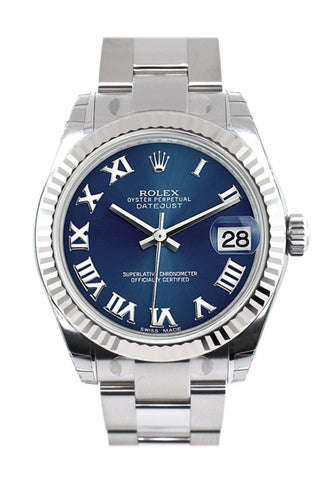 Rolex Datejust 31 Blue Roman Dial White Gold Fluted Bezel Ladies Watch 178274 / None
