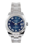 Rolex Datejust 31 Blue Roman Dial White Gold Fluted Bezel Ladies Watch 178274
