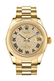 Rolex Datejust 31 Diamond Paved Dial 18K Yellow Gold President Ladies Watch 178248 Pre-owned
