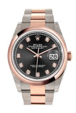 Rolex Datejust 36 Black set with diamonds Dial Dome Rose Gold Two Tone Watch 126201 NP