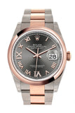Rolex Datejust 36 Dark rhodium set with diamonds Dial Dome Rose Gold Two Tone Watch 126201 NP