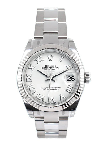 Rolex Datejust 31 White Roman Dial Gold Fluted Bezel Ladies Watch 178274