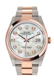 Rolex Datejust 36 White mother-of-pearl set with diamonds Dial Dome Rose Gold Two Tone Watch 126201 NP