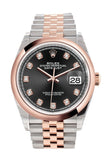 Rolex Datejust 36 Black set with diamonds Dial Dome Rose Gold Two Tone Jubilee Watch 126201 NP