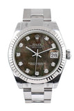 Rolex Datejust 31 Black Mother of Pearl Set Diamonds Dial White Gold Fluted Bezel Ladies Watch 178274