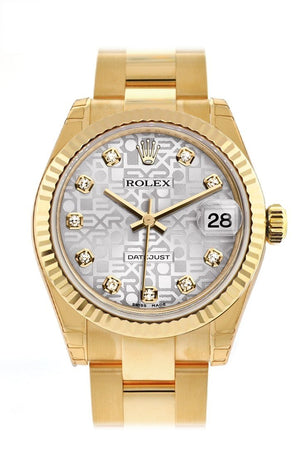 Rolex Datejust 31 Silver Jubilee Diamond Dial Fluted Bezel 18K Yellow Gold Ladies Watch 178278 /