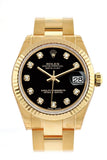 Rolex Datejust 31 Black Diamond Dial Fluted Bezel 18K Yellow Gold Ladies Watch 178278