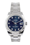 Rolex Datejust 31 Blue Set Diamonds Dial White Gold Fluted Bezel Ladies Watch 178274
