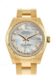 Rolex Datejust 31 White Mother of Pearl Roman Dial Fluted Bezel 18K Yellow Gold Ladies Watch 178278