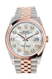 Rolex Datejust 36 White mother-of-pearl set with diamonds Dial Dome Rose Gold Two Tone JubileeWatch 126201 NP