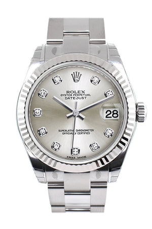 Rolex Datejust 31 Silver Set Diamonds Dial White Gold Fluted Bezel Ladies Watch 178274 / None