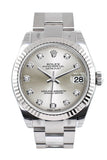 Rolex Datejust 31 Silver Set Diamonds Dial White Gold Fluted Bezel Ladies Watch 178274 / None
