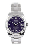 Rolex Datejust 31 Purple Roman Large VI set with Diamonds Dial White Gold Fluted Bezel Ladies Watch 178274