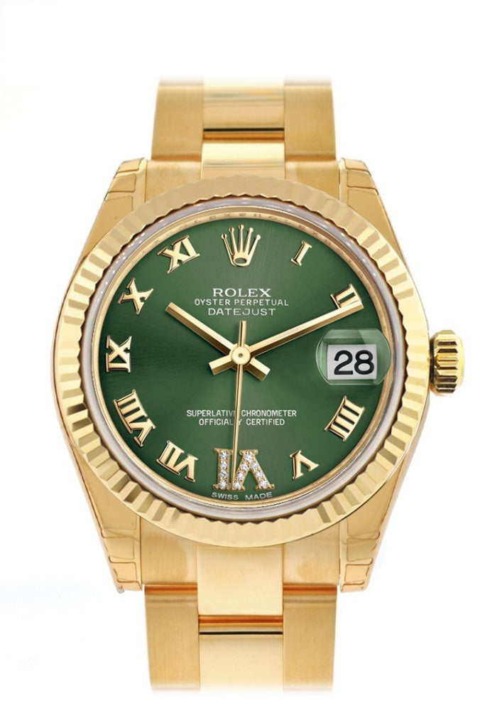 Rolex Datejust 31 Olive Green Vi Diamonds Dial Fluted Bezel 18K Yellow Gold Ladies Watch 178278 /