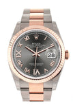 Rolex Datejust 36 Dark Rhodium set with Diamonds Dial Fluted Rose Gold Two Tone Watch 126231 NP
