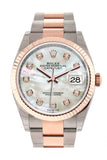 Rolex Datejust 36 White Mother-Of-Pearl Set With Diamonds Dial Fluted Rose Gold Two Tone Watch