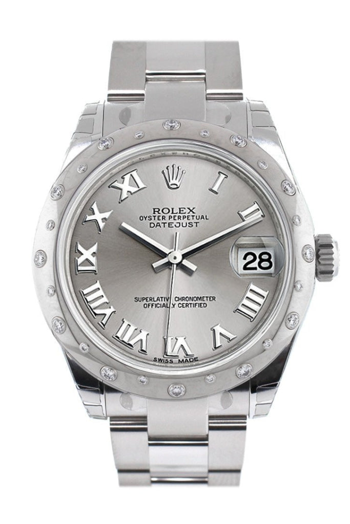 Rolex Datejust 31 Silver Roman Dial Dome Set With Diamonds Bezel Ladies Watch 178344 / None