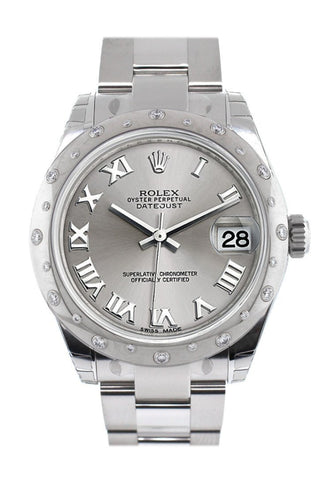 Rolex Datejust 31 Silver Roman Dial Dome Set With Diamonds Bezel Ladies Watch 178344 / None