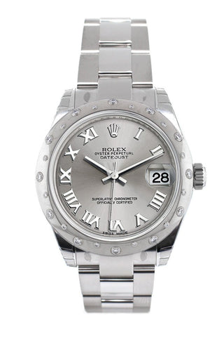 Rolex Datejust 31 Silver Roman Dial Dome Set With Diamonds Bezel Ladies Watch 178344