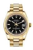 Rolex Datejust 31 Black Dial Fluted Bezel 18K Yellow Gold President Ladies Watch 178278