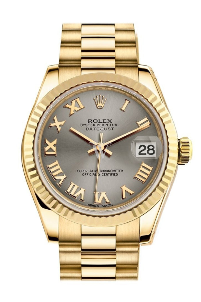 Rolex Datejust 31 Steel Roman Dial Fluted Bezel 18K Yellow Gold President Ladies Watch 178278 / None
