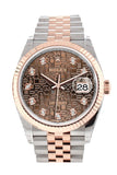 Rolex Datejust 36 Chocolate Jubilee Design Set with Diamonds Dial Fluted Rose Gold Two Tone Jubilee Watch 126231 NP