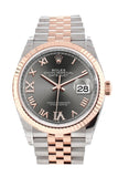 Rolex Datejust 36 Dark Rhodium Set with Diamonds Dial Fluted Rose Gold Two Tone Jubilee Watch 126231 NP