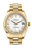 Rolex Datejust 31 White Roman Dial Fluted Bezel 18K Yellow Gold President Ladies Watch 178278 / None