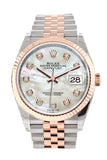 Rolex Datejust 36 White Mother-of-Pearl Set with Diamonds Dial Fluted Rose Gold Two Tone Jubilee Watch 126231 NP