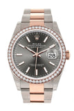 Rolex Datejust 36 Dark Rhodium Dial Diamond Bezel Rose Gold Two Tone Watch 126281RBR 126281 NP