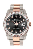 Rolex Datejust 36 Black Set with Diamonds Dial Diamond Bezel Rose Gold Two Tone Watch 126281RBR 126281 NP