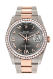 Rolex Datejust 36 Dark Rhodium Diamonds Dial Diamond Bezel Rose Gold Two Tone Watch 126281RBR 126281 NP