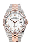 Rolex Datejust 36 White Roman Dial Diamond Bezel Rose Gold Two Tone Jubilee Watch 126281RBR 126281 NP