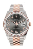 Rolex Datejust 36 Dark Rhodium Set with Diamonds Dial Diamond Bezel Rose Gold Two Tone Jubilee Watch 126281RBR 126281 NP