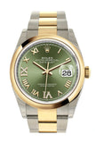 Rolex Datejust 36 Olive green set with diamonds Dial Dome Bezel Oyster Yellow Gold Two Tone Watch 126203 NP