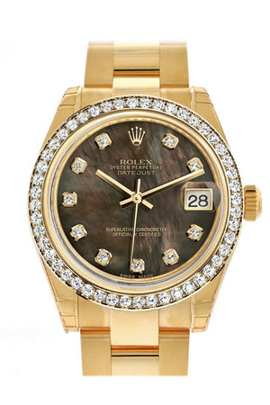 Rolex Datejust 31 Black Mother Of Pearl Diamond Dial Bezel 18K Yellow Gold Ladies Watch 178288 /