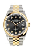 Rolex Datejust 36 Black set with diamonds Dial Dome Bezel Jubilee Yellow Gold Two Tone Watch 126203 NP