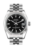 Rolex Datejust 31 Black Dial White Gold Fluted Bezel Jubilee Ladies Watch 178274