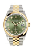 Rolex Datejust 36 Olive green set with diamonds Dial Dome Bezel Jubilee Yellow Gold Two Tone Watch 126203 NP