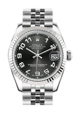 Rolex Datejust 31 Black concentric Arab Dial White Gold Fluted Bezel Jubilee Ladies Watch 178274