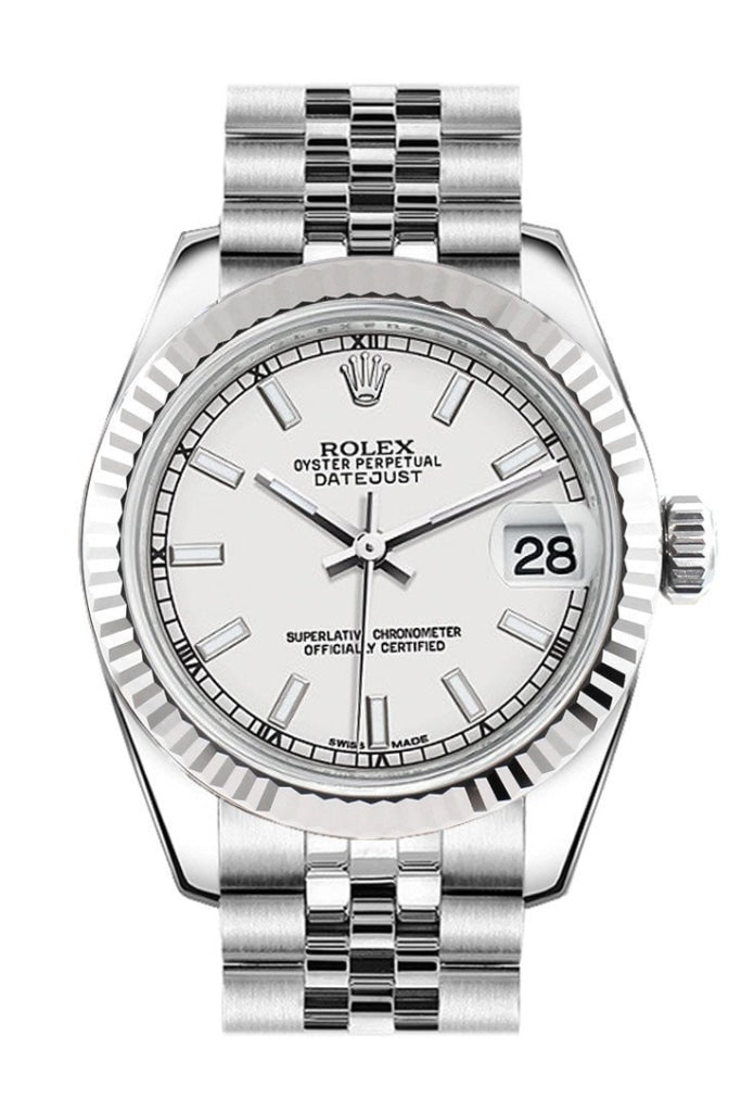 Rolex Datejust 31 White Dial Gold Fluted Bezel Jubilee Ladies Watch 178274 / None