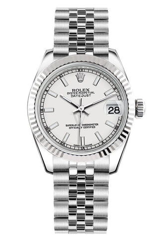 Rolex Datejust 31 White Dial Gold Fluted Bezel Jubilee Ladies Watch 178274