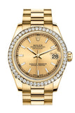Rolex Datejust 31 Champagne Dial Diamond Bezel 18K Yellow Gold President Ladies Watch 178288
